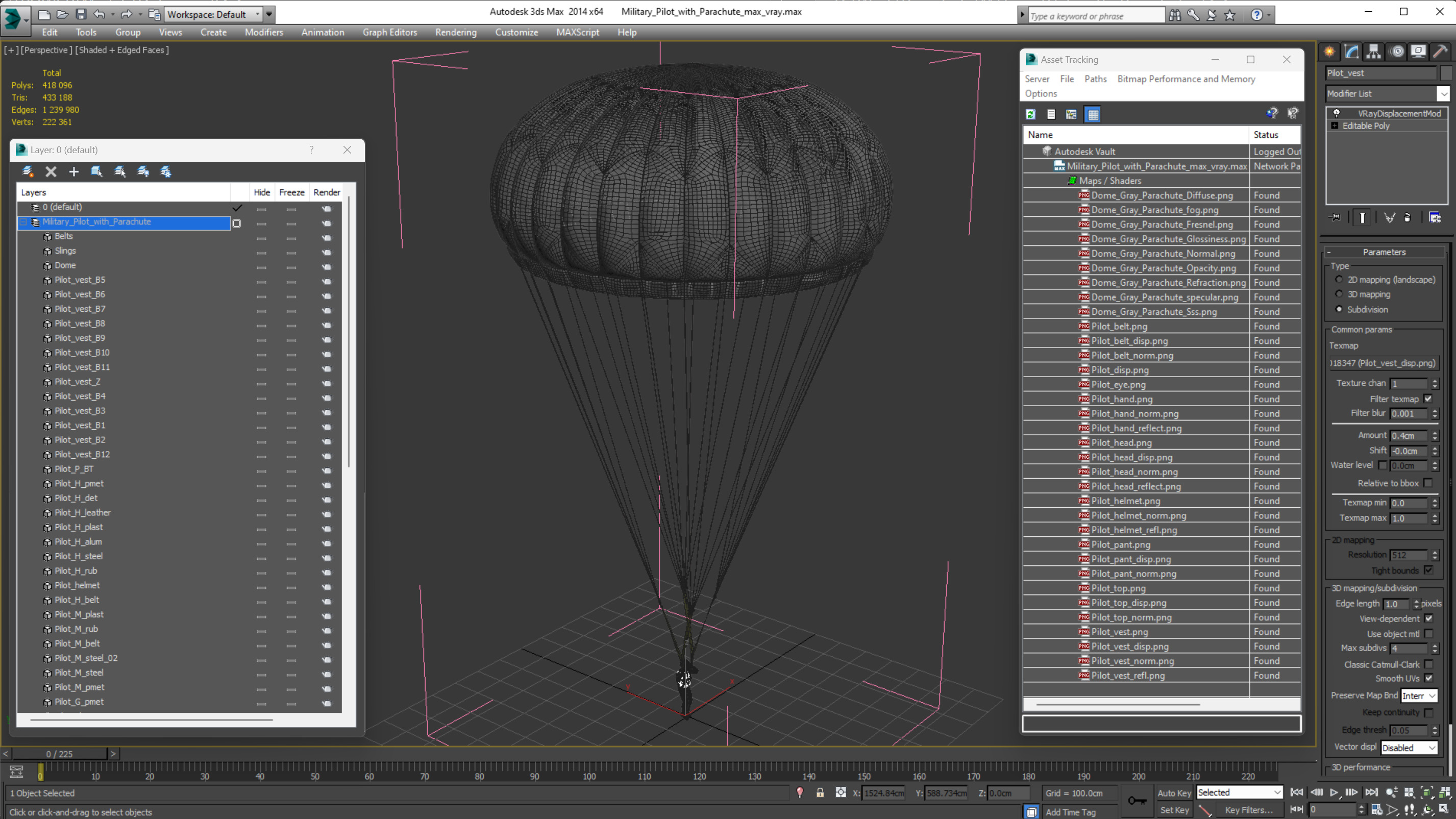Military Pilot with Parachute 3D model