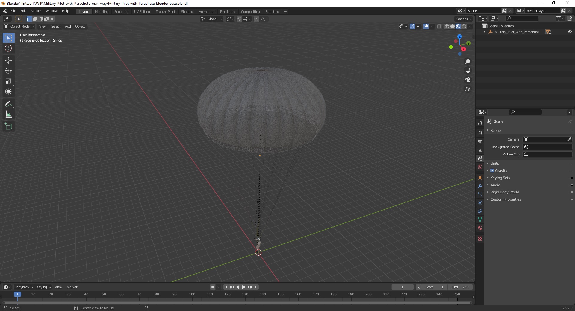 Military Pilot with Parachute 3D model