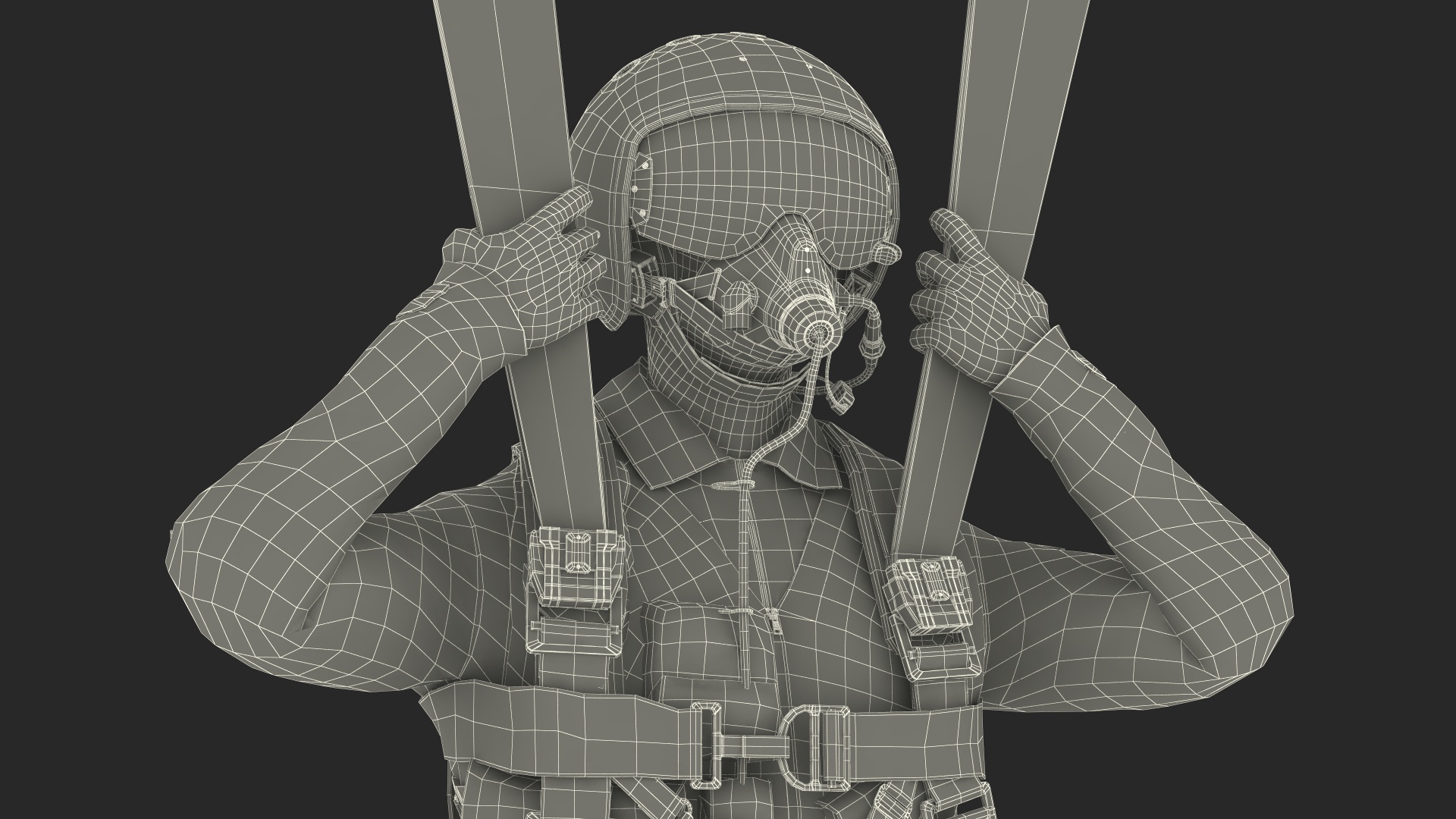 Military Pilot with Parachute 3D model