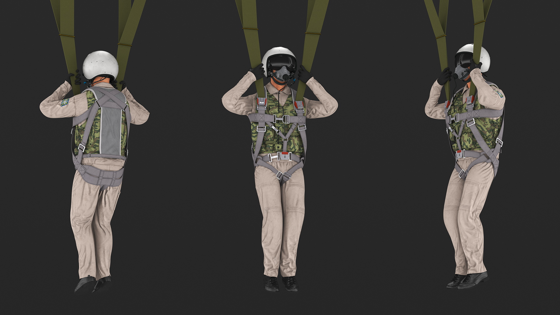 Military Pilot with Parachute 3D model