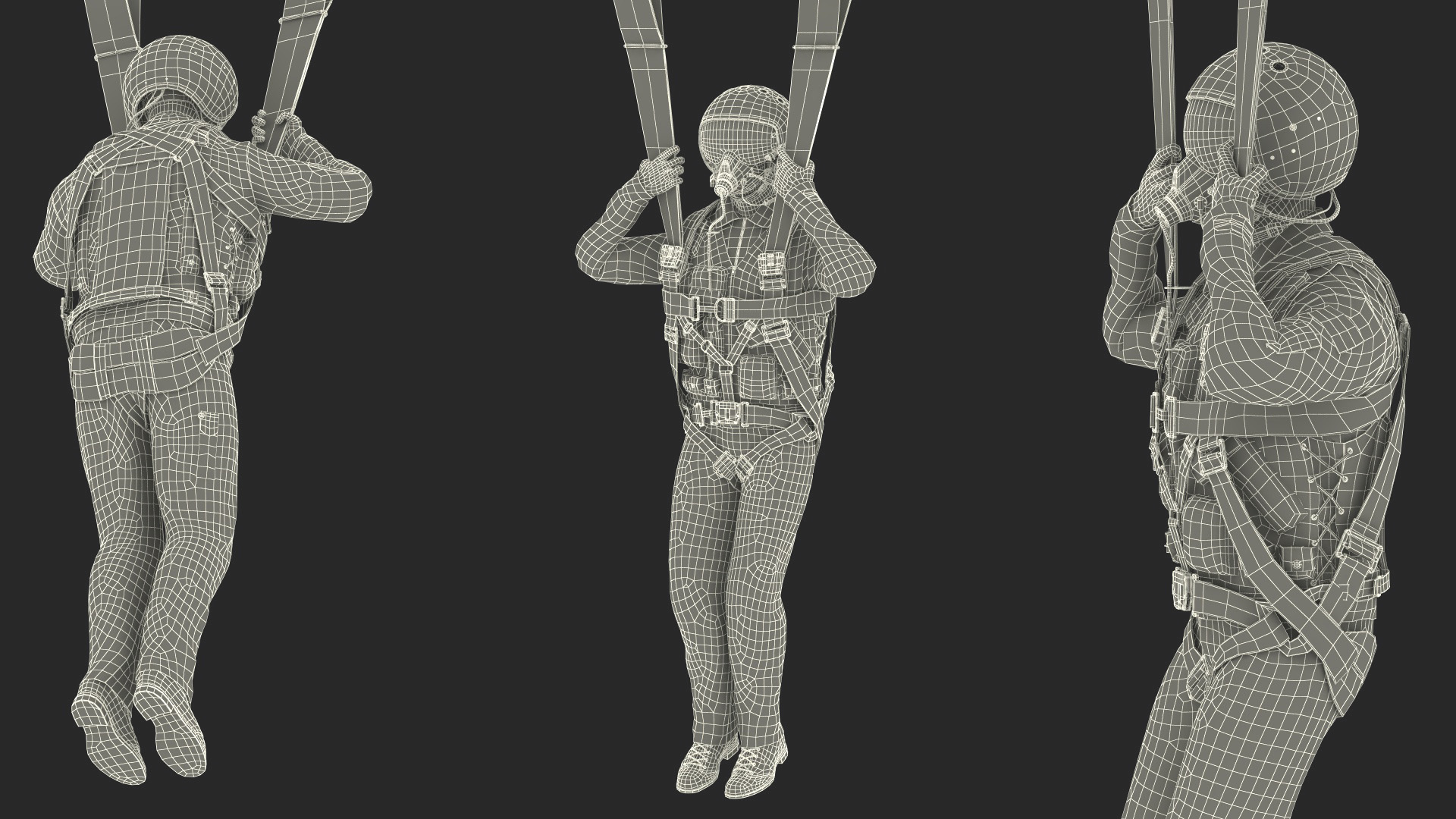 Military Pilot with Parachute 3D model