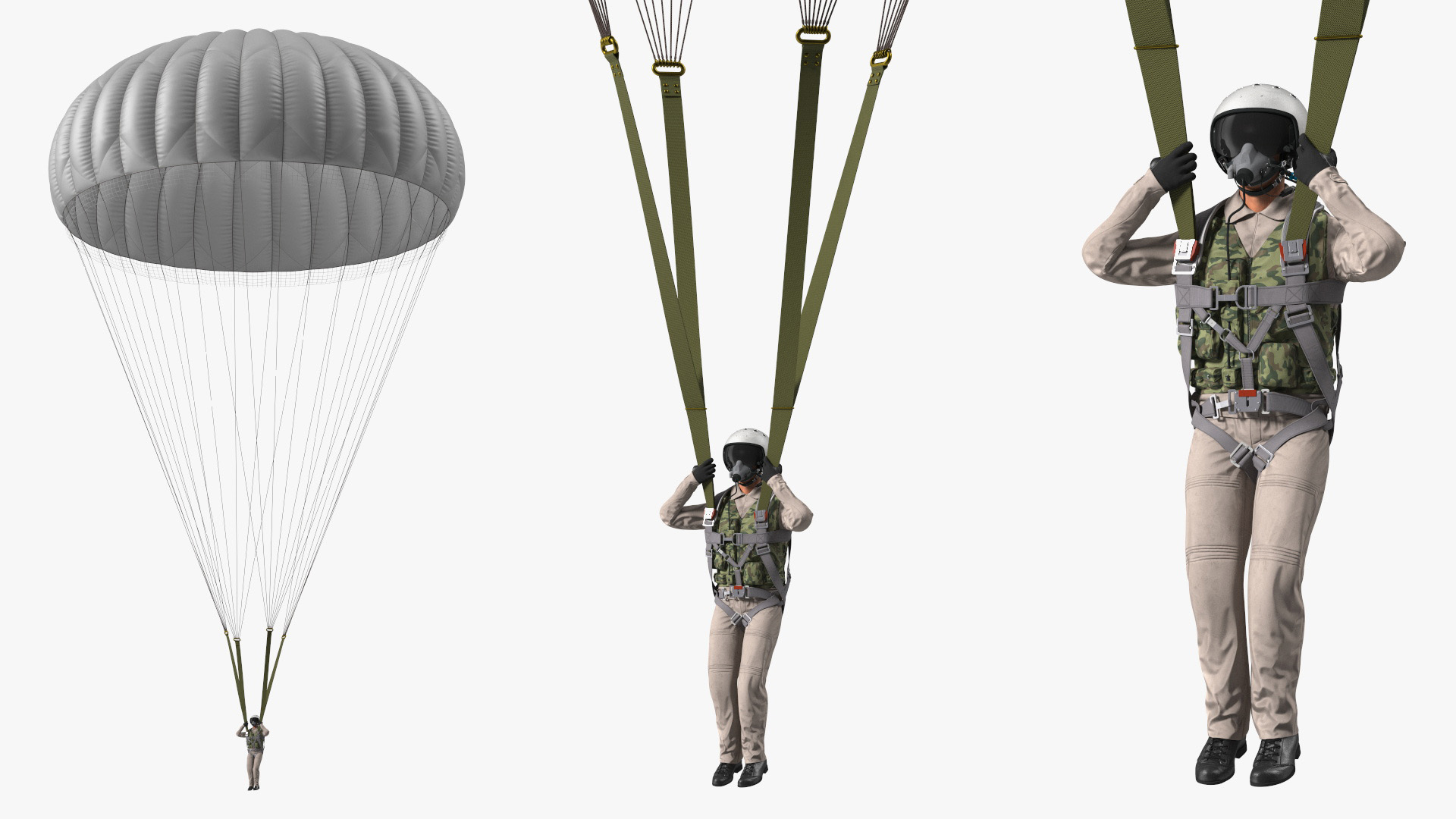 Military Pilot with Parachute 3D model