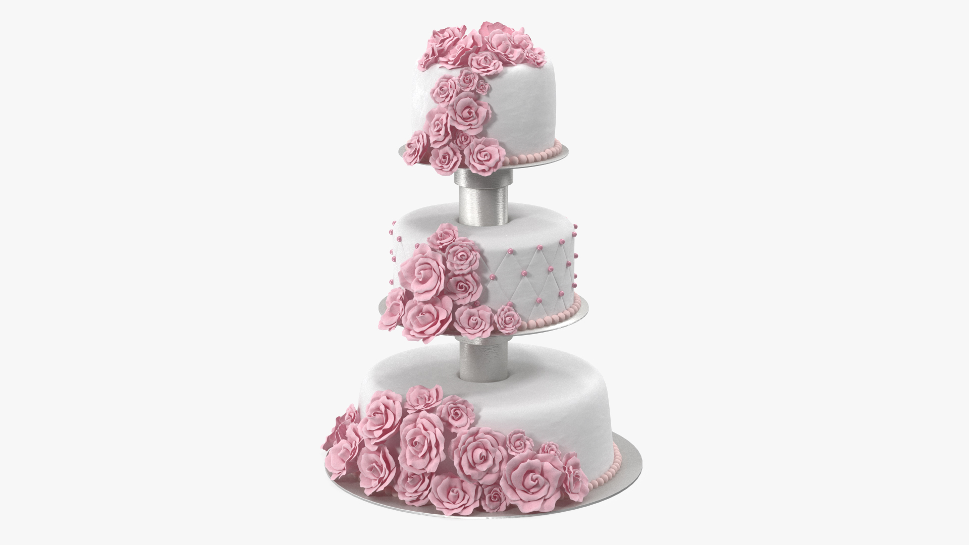 3D model Three Tier Floral Wedding Cake Pink