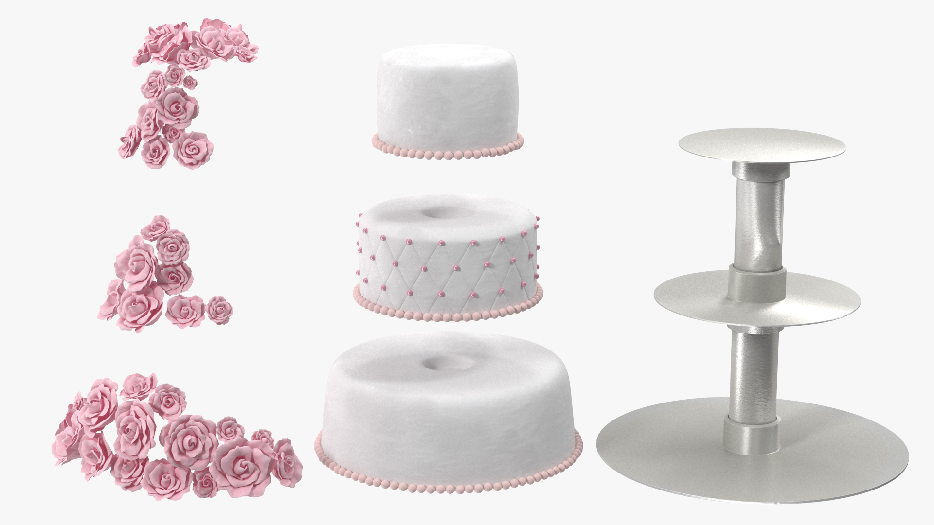 3D model Three Tier Floral Wedding Cake Pink