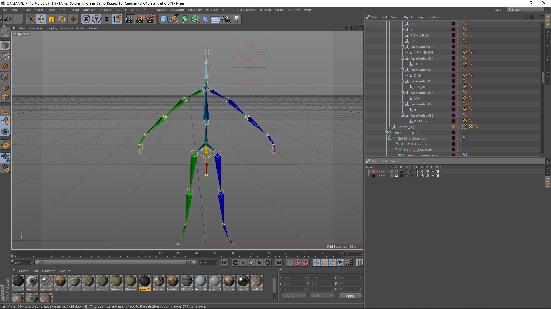Army Soldier in Green Camo Rigged for Cinema 4D 3D