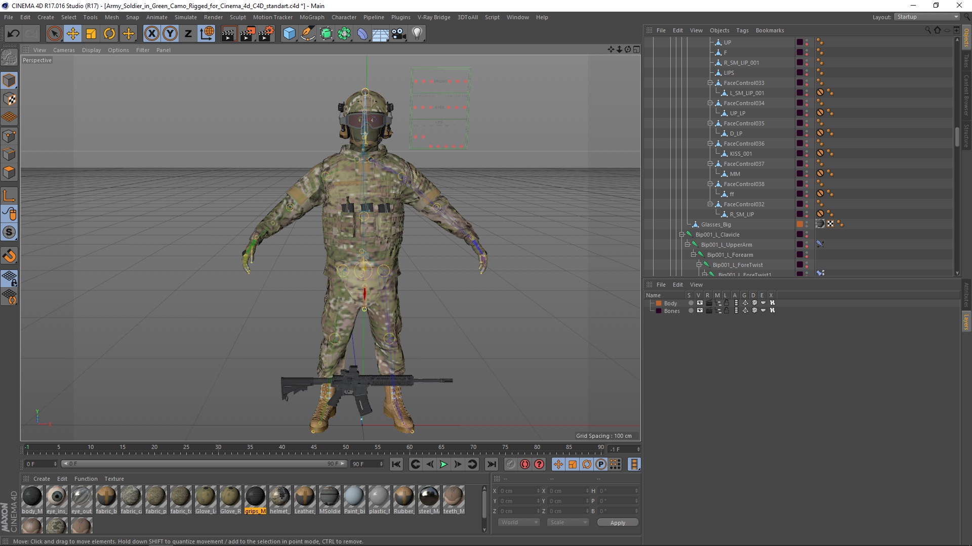 Army Soldier in Green Camo Rigged for Cinema 4D 3D