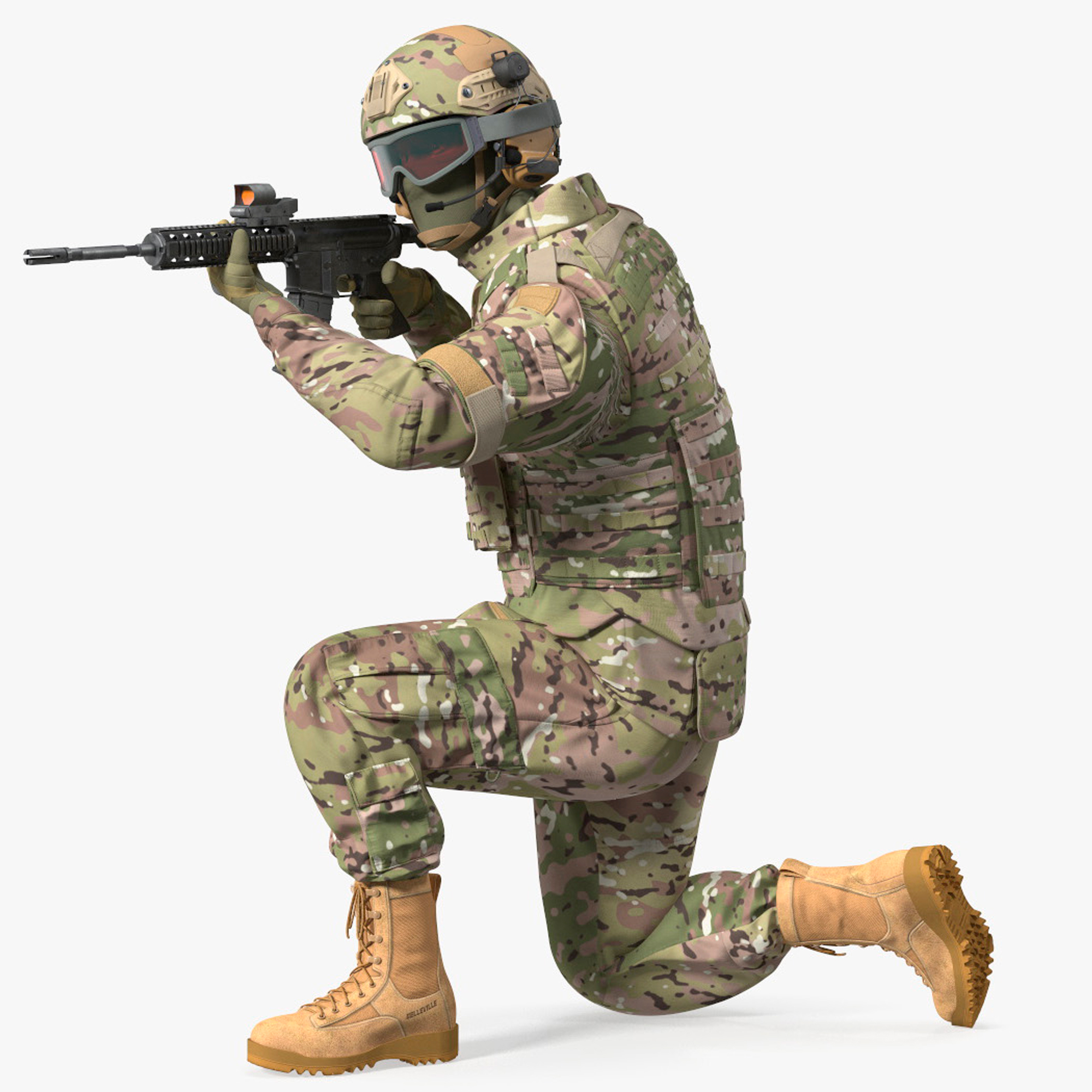 Army Soldier in Green Camo Rigged for Cinema 4D 3D