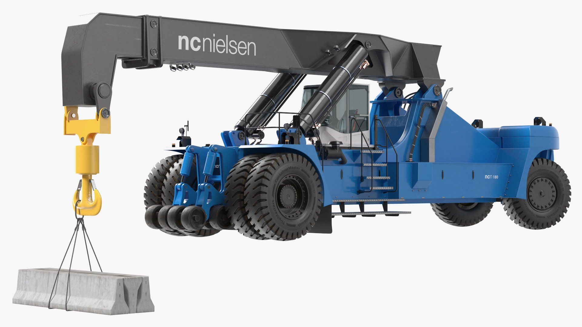 Reach Stacker Nielsen NCN 180TH Loads Concrete Barriers Rigged 3D