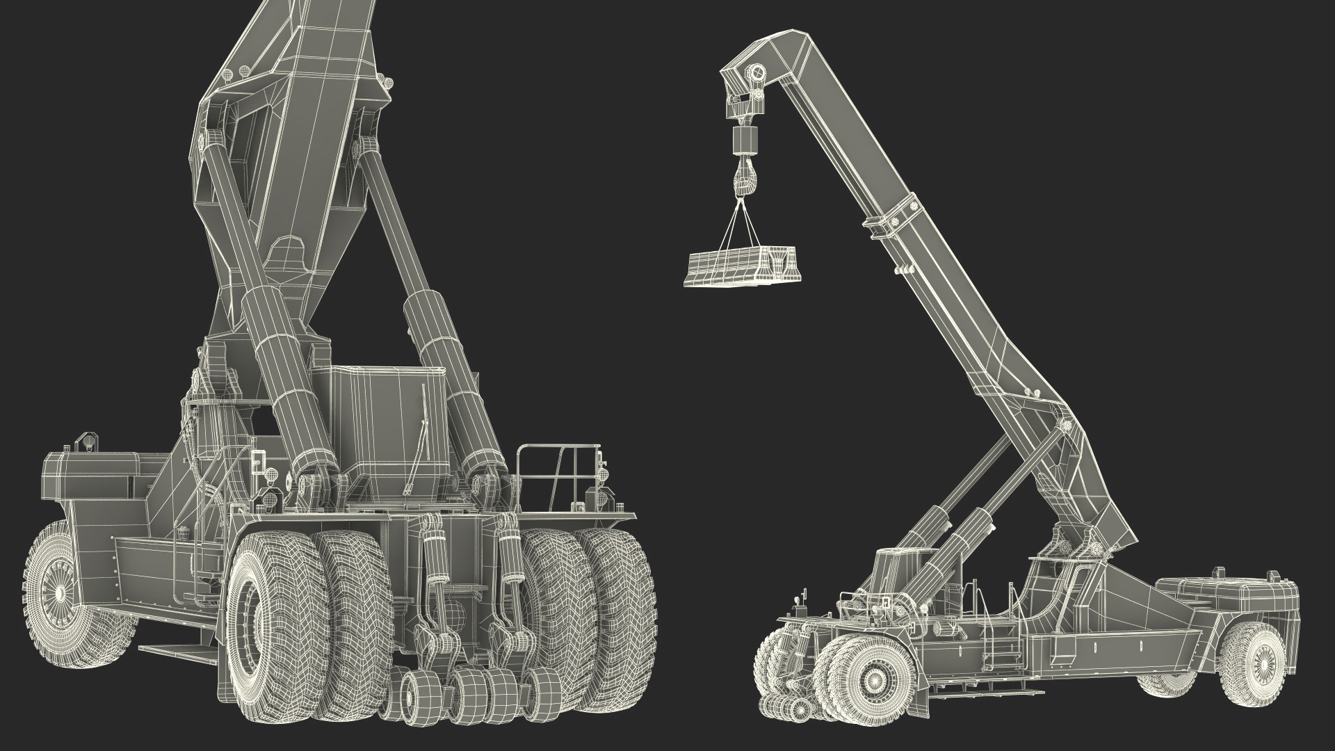 Reach Stacker Nielsen NCN 180TH Loads Concrete Barriers Rigged 3D