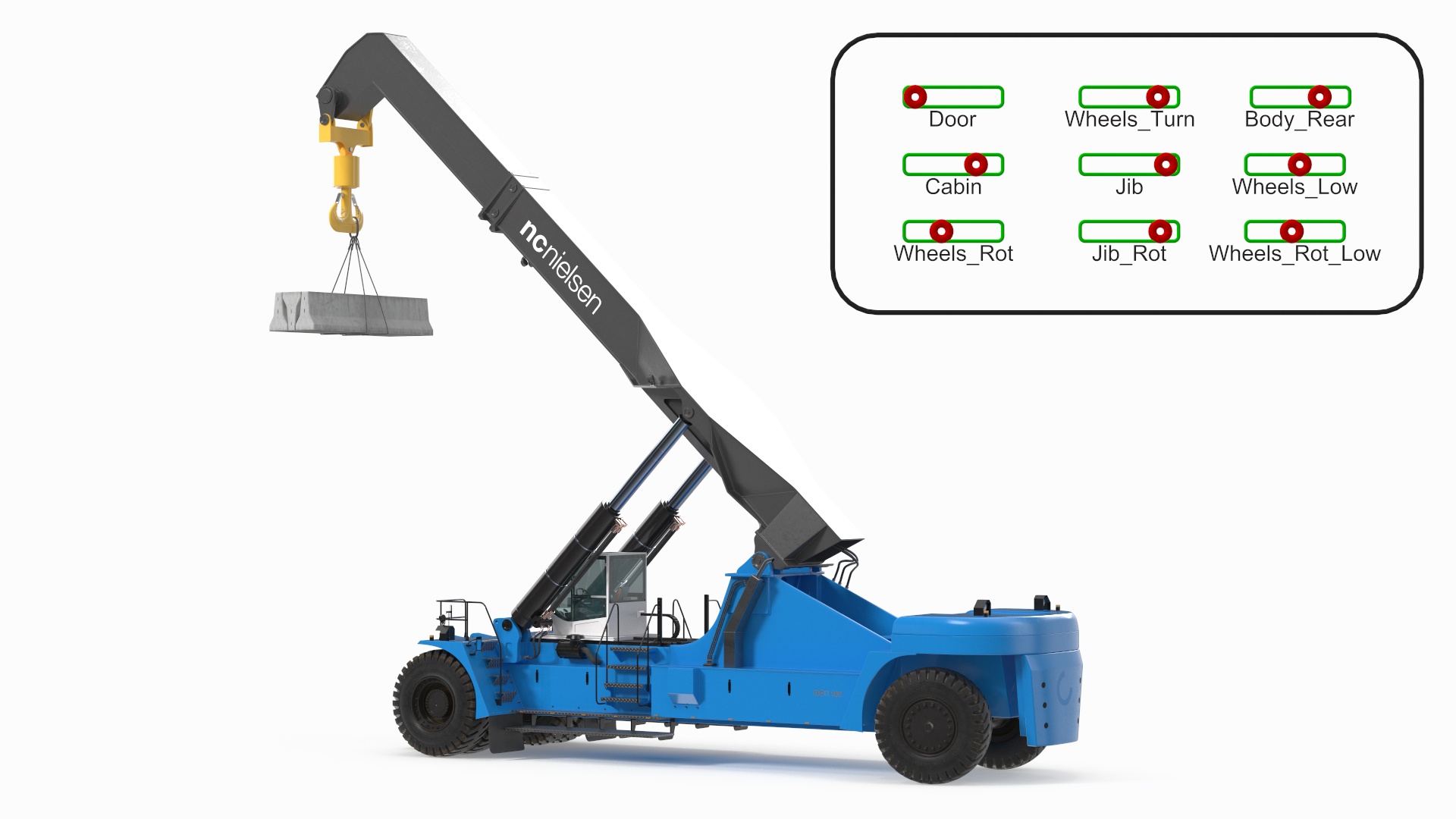Reach Stacker Nielsen NCN 180TH Loads Concrete Barriers Rigged 3D