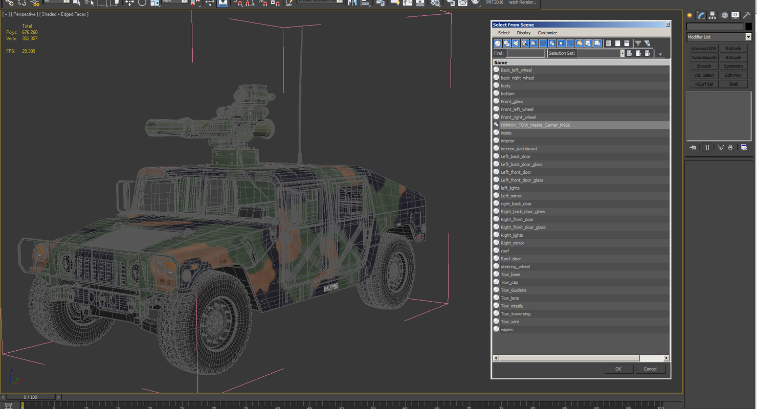 3D HMMWV TOW Missile Carrier M966 Camo Simple Interior