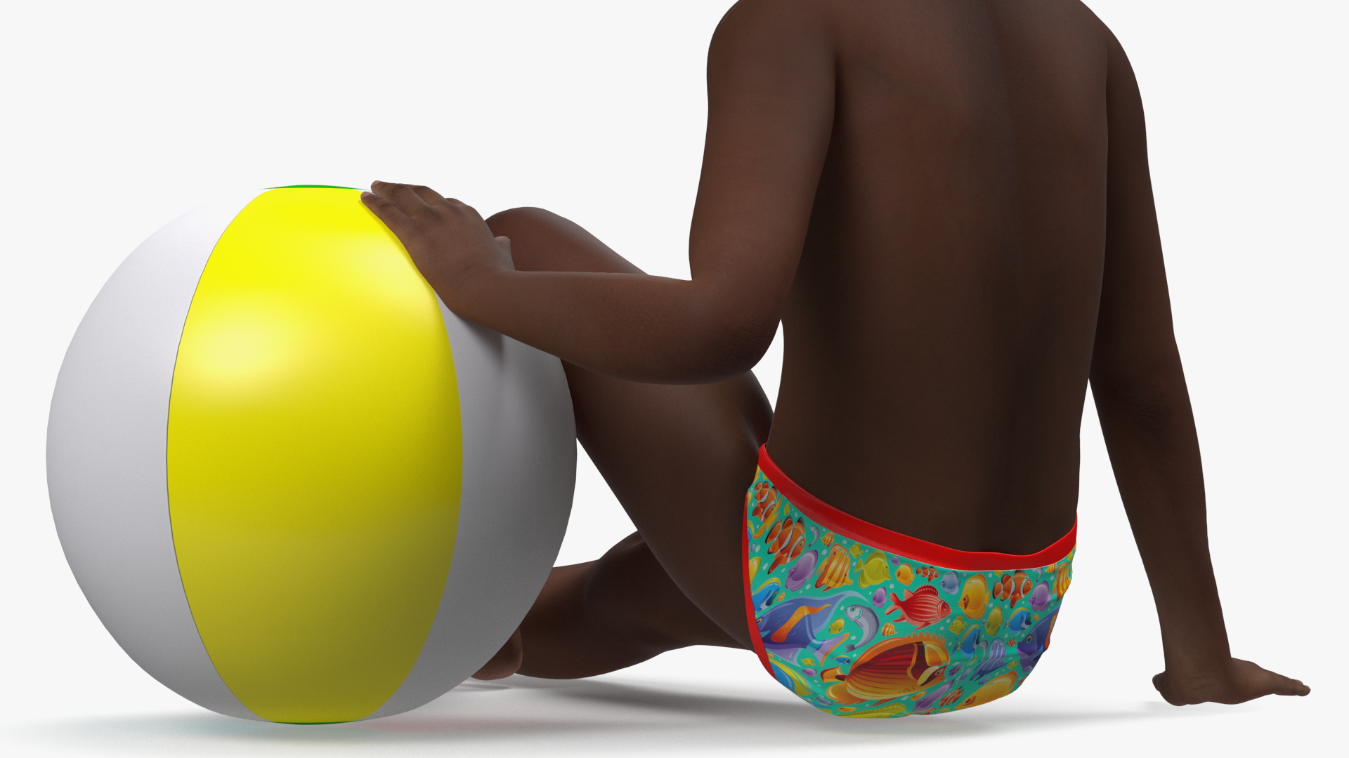 Black Child Boy With Ball Beach Style 3D
