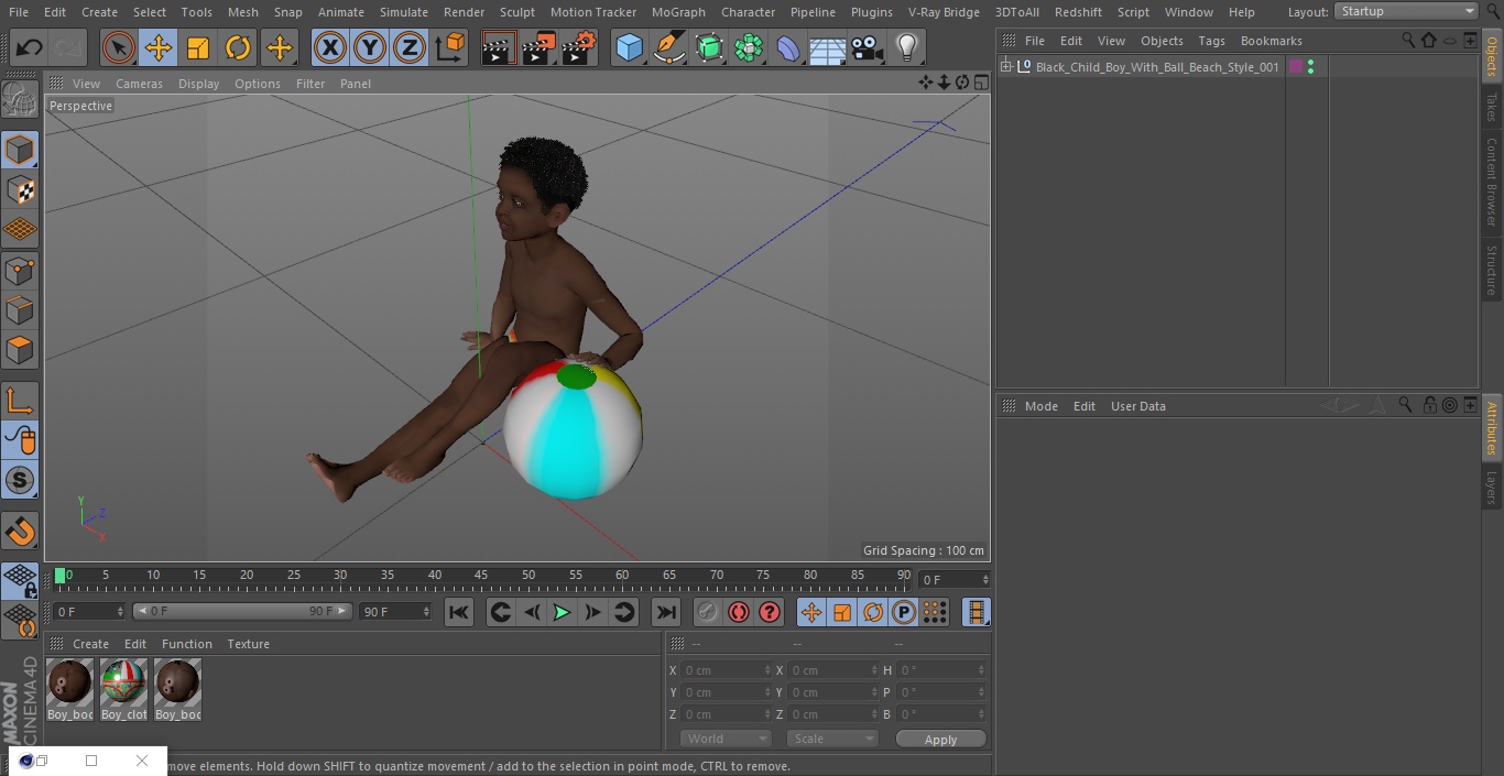 Black Child Boy With Ball Beach Style 3D