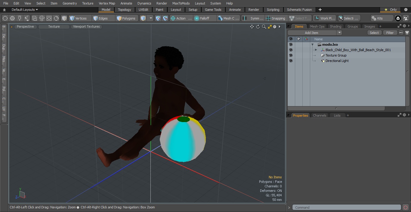 Black Child Boy With Ball Beach Style 3D