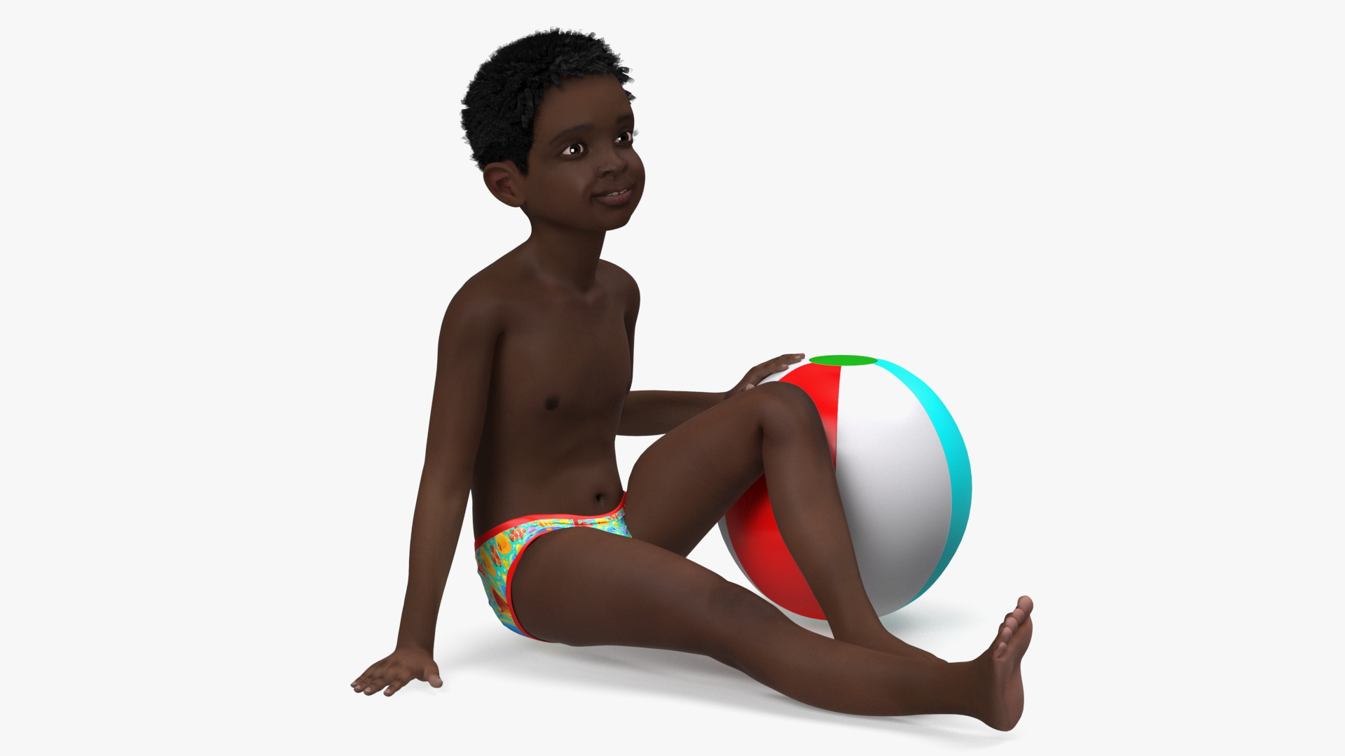 Black Child Boy With Ball Beach Style 3D