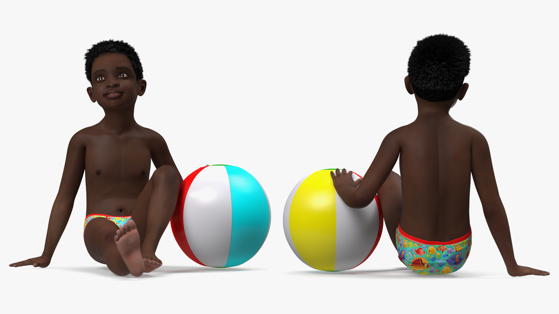 Black Child Boy With Ball Beach Style 3D