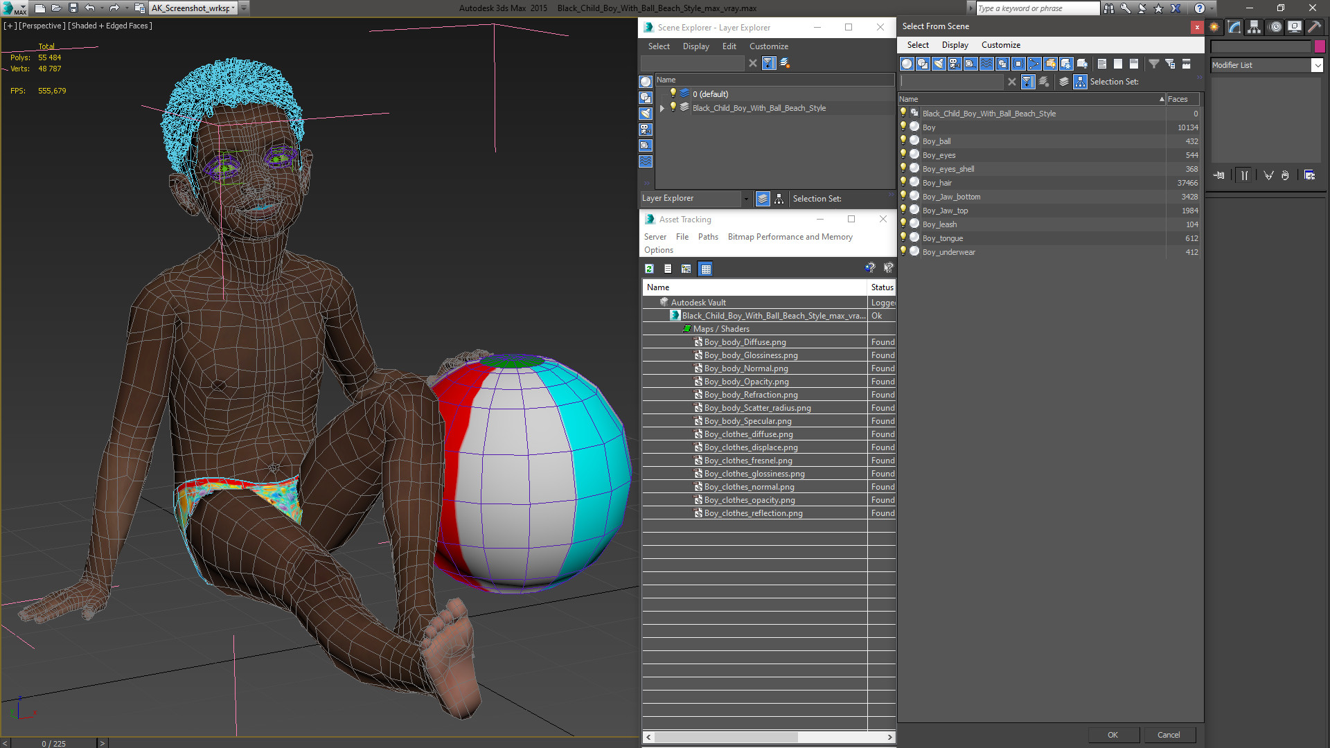 Black Child Boy With Ball Beach Style 3D