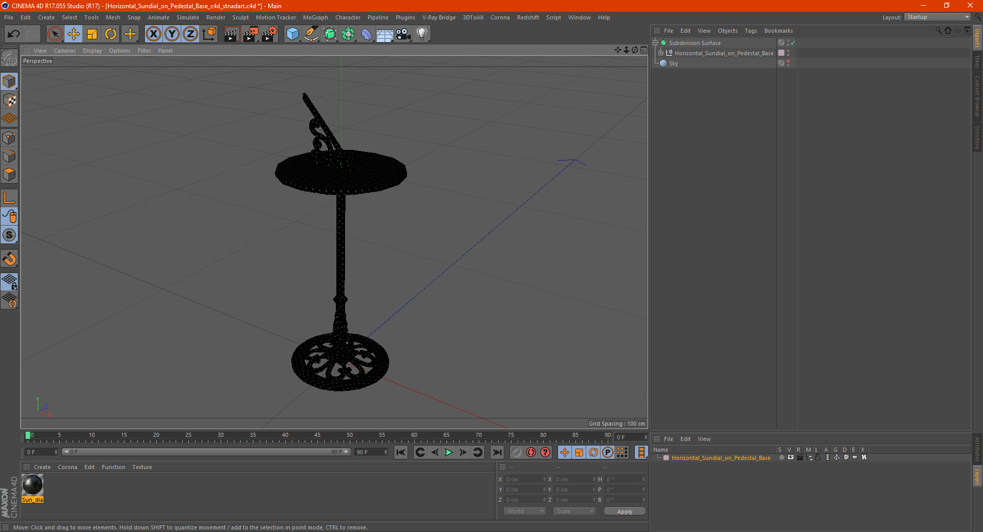 3D model Horizontal Sundial on Pedestal Base