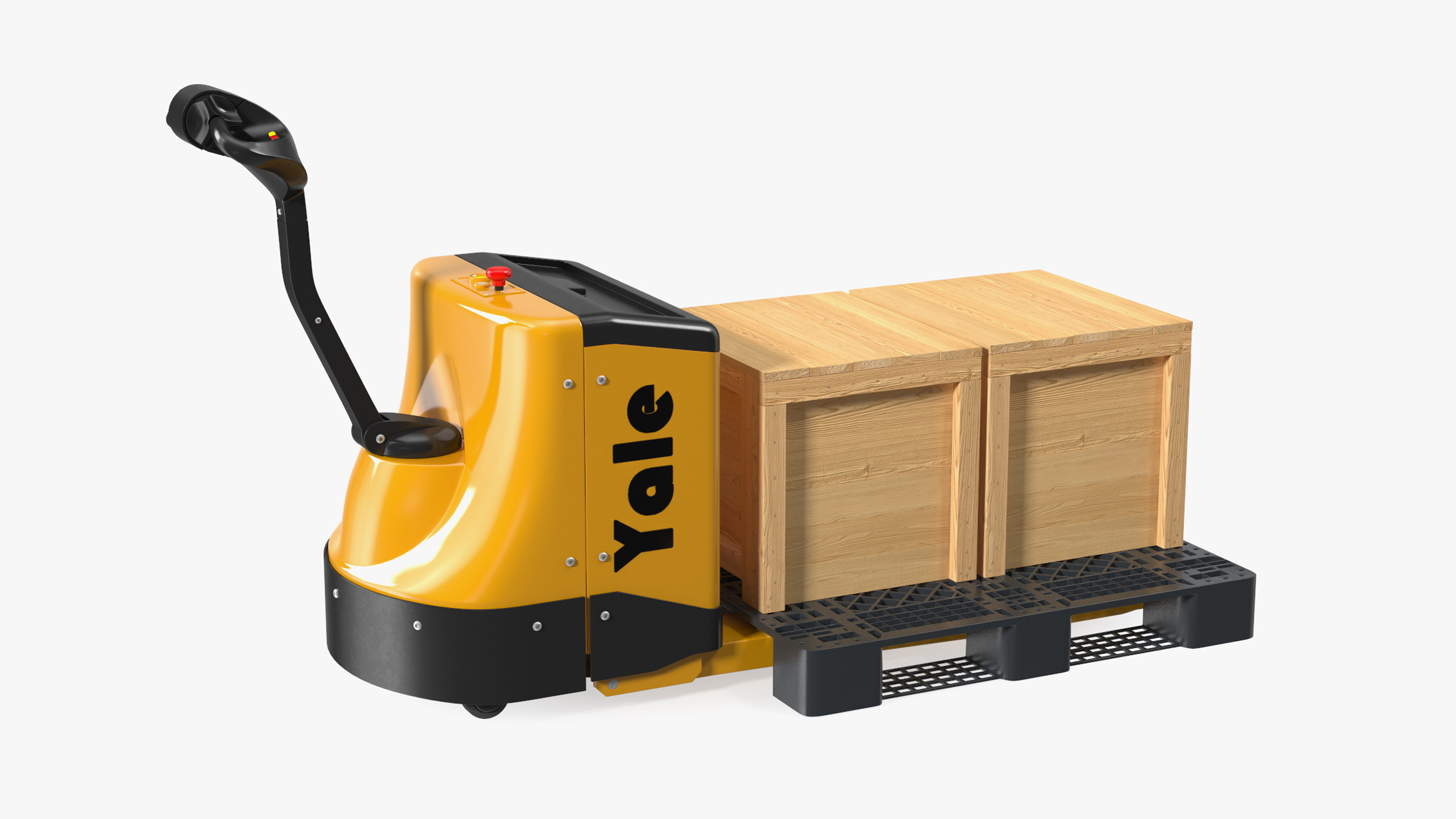 3D Yale Fully Powered Pallet Truck with Wooden Crates Rigged for Maya
