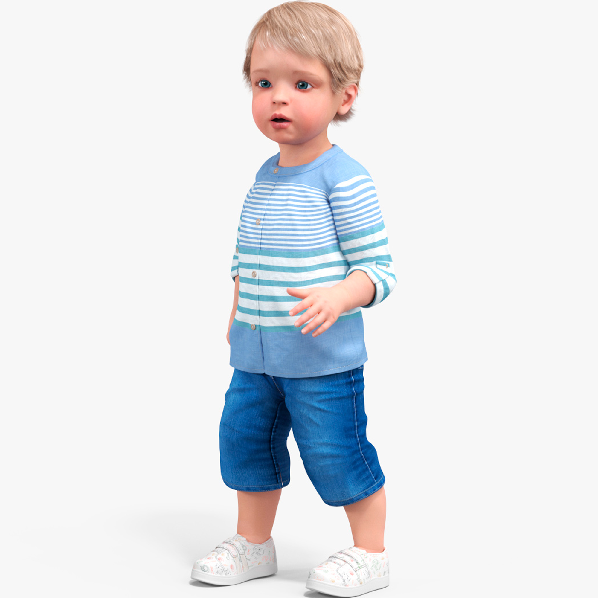 3D Baby in Summer Strolling Clothes Rigged for Maya model