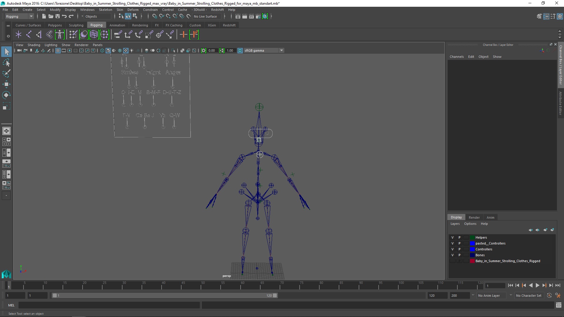 3D Baby in Summer Strolling Clothes Rigged for Maya model