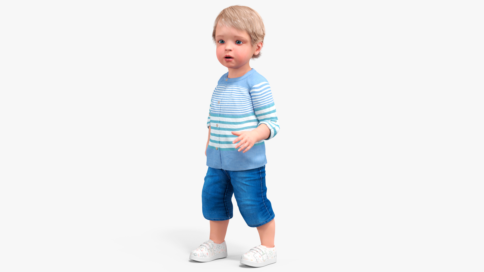 3D Baby in Summer Strolling Clothes Rigged for Maya model