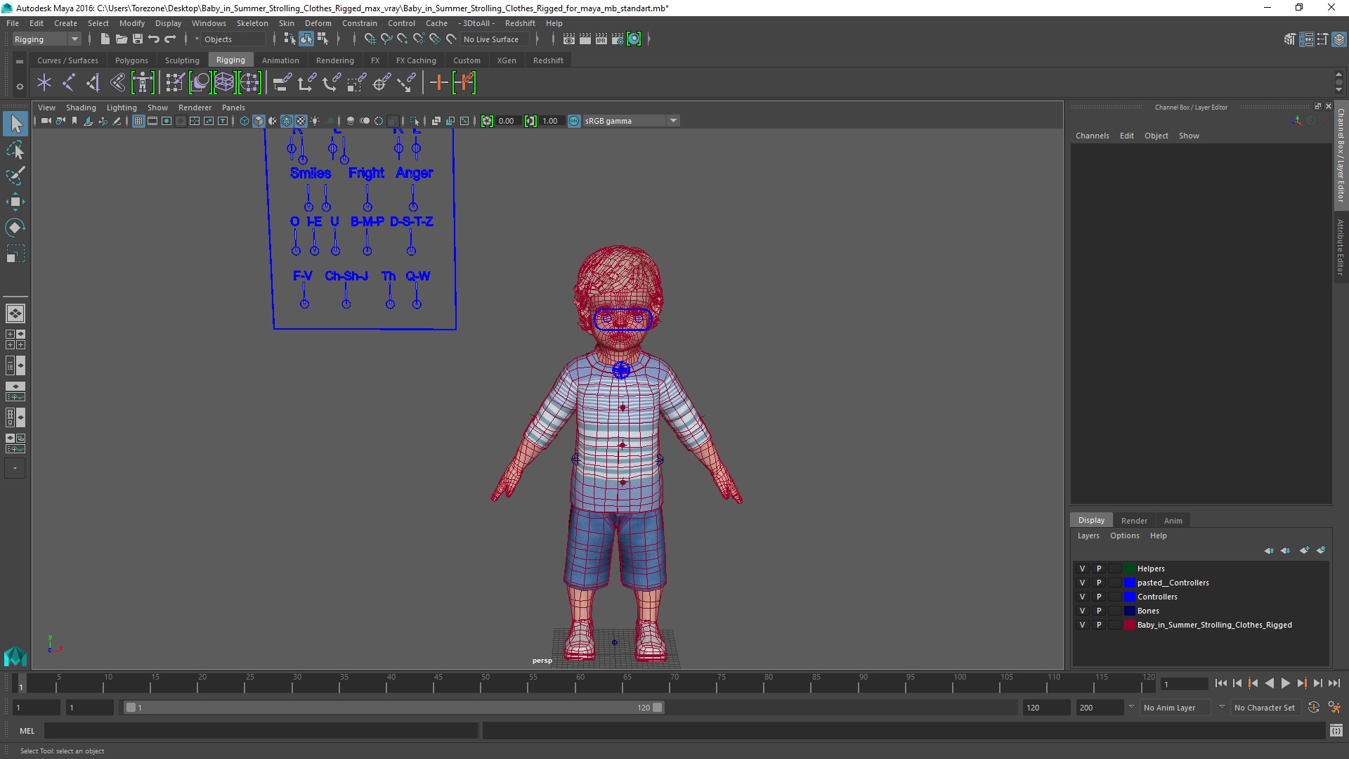 3D Baby in Summer Strolling Clothes Rigged for Maya model