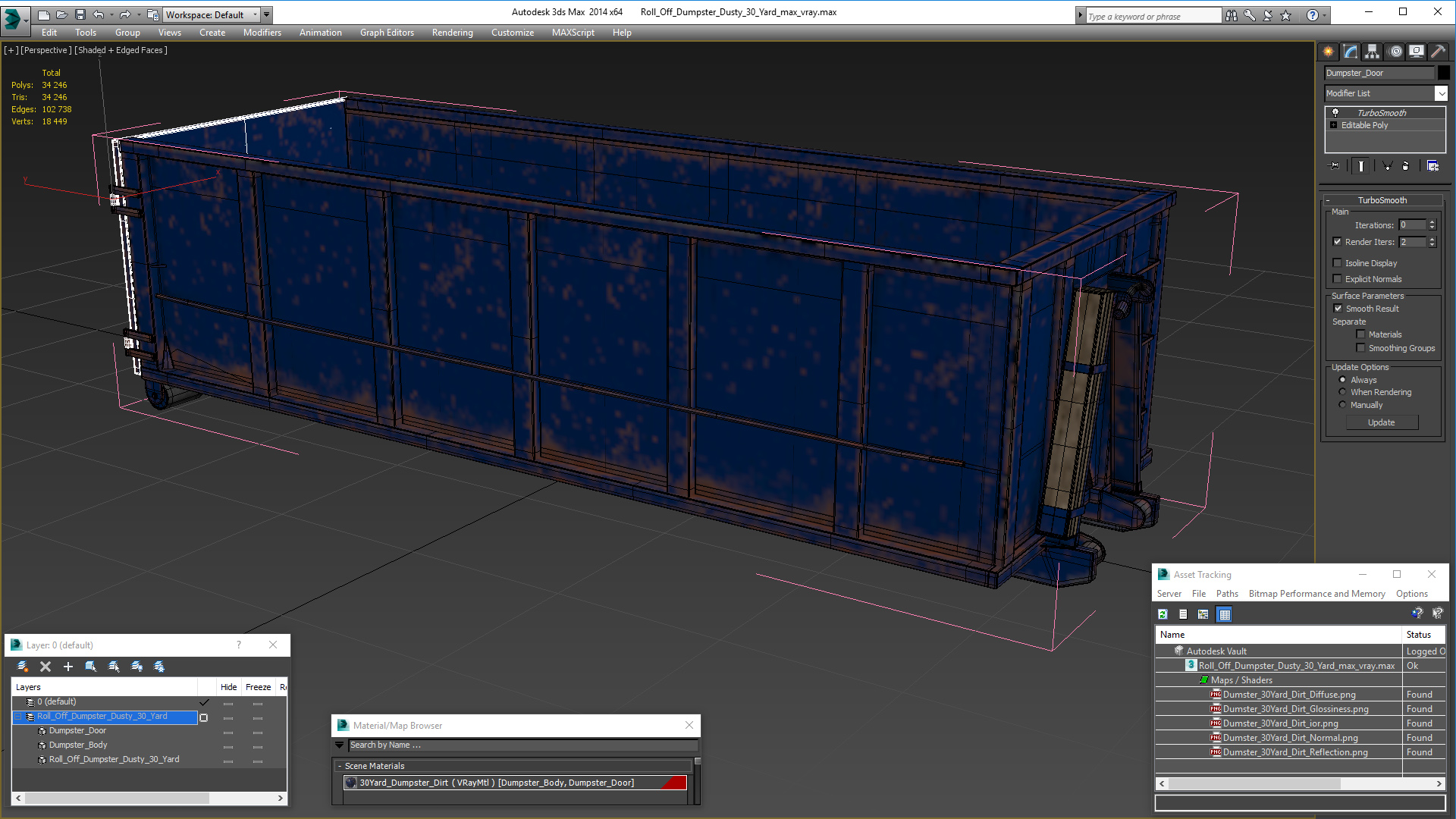 3D Roll Off Dumpster Dusty 30 Yard