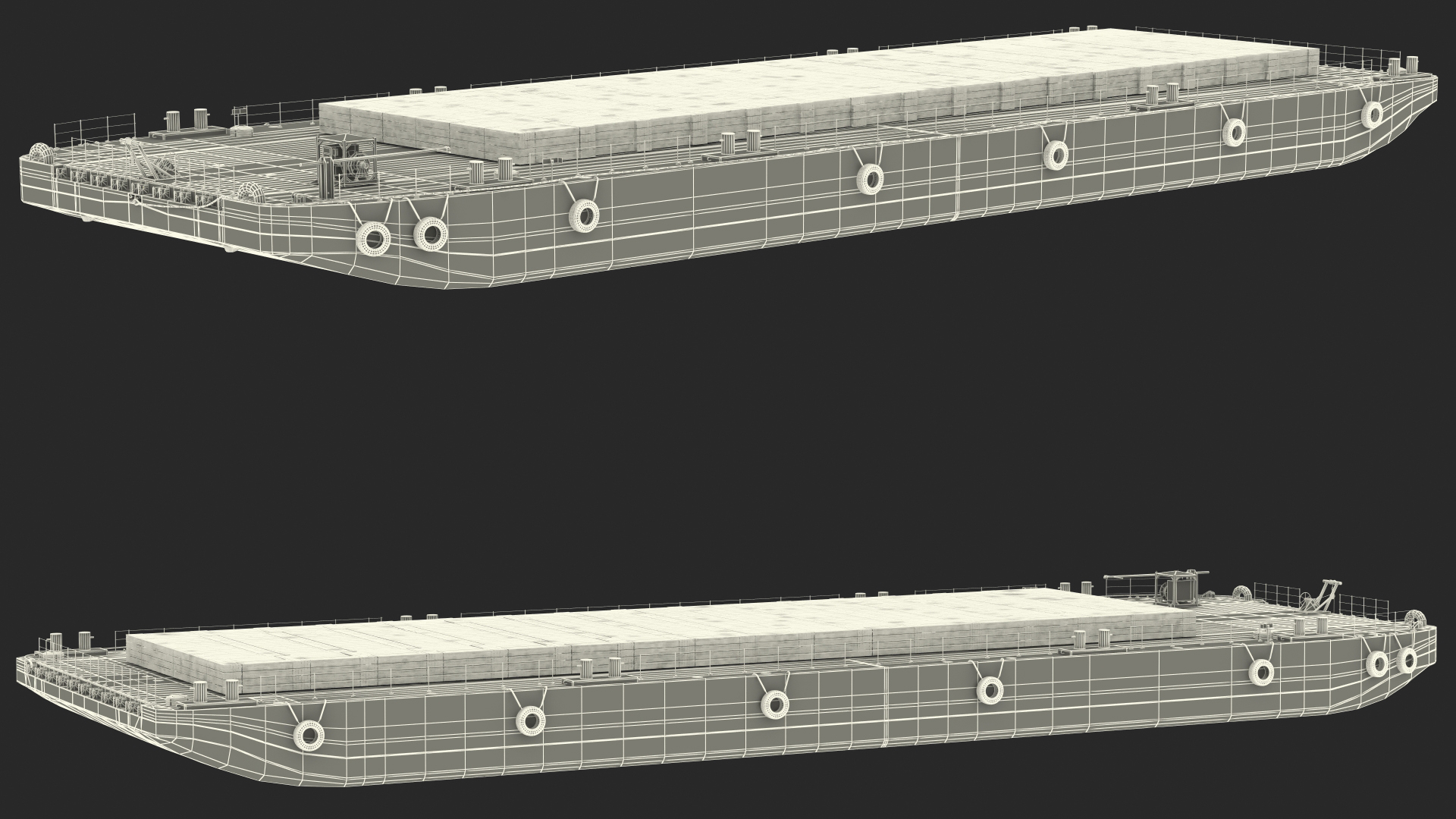 Pontoon Barge Loaded Wood Planks 3D