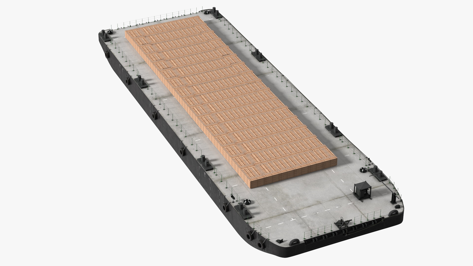 Pontoon Barge Loaded Wood Planks 3D