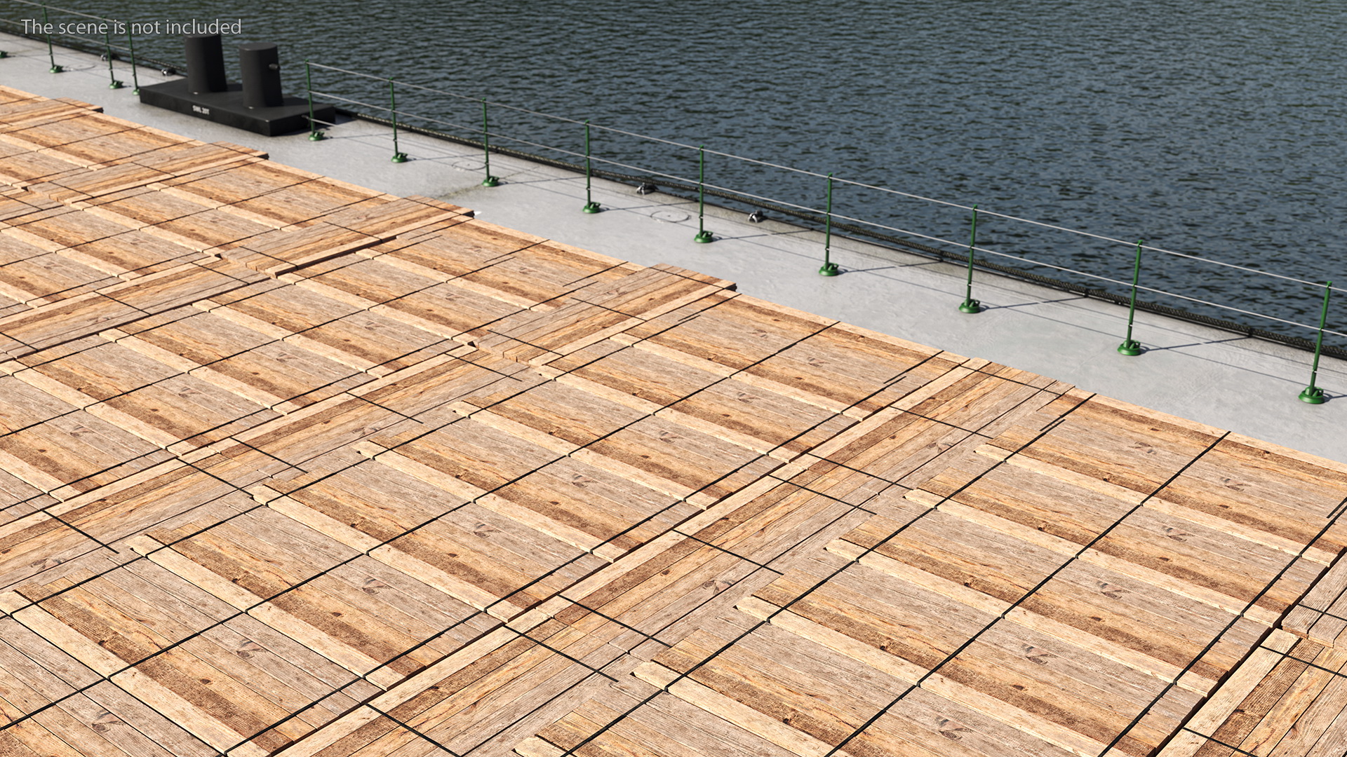 Pontoon Barge Loaded Wood Planks 3D