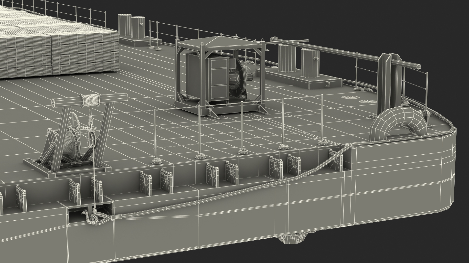 Pontoon Barge Loaded Wood Planks 3D