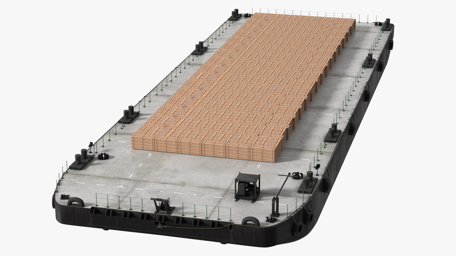 Pontoon Barge Loaded Wood Planks 3D
