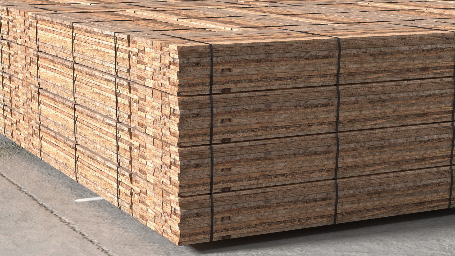 Pontoon Barge Loaded Wood Planks 3D