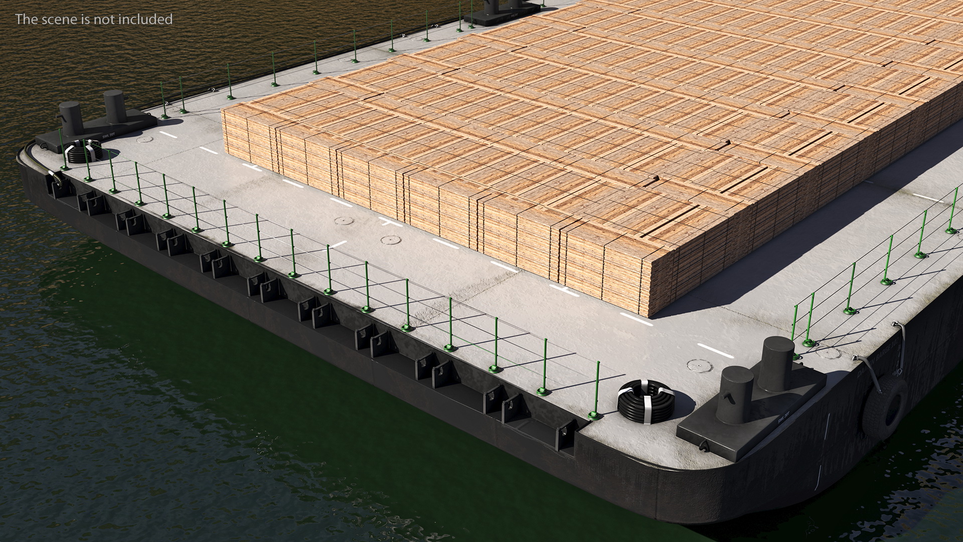 Pontoon Barge Loaded Wood Planks 3D