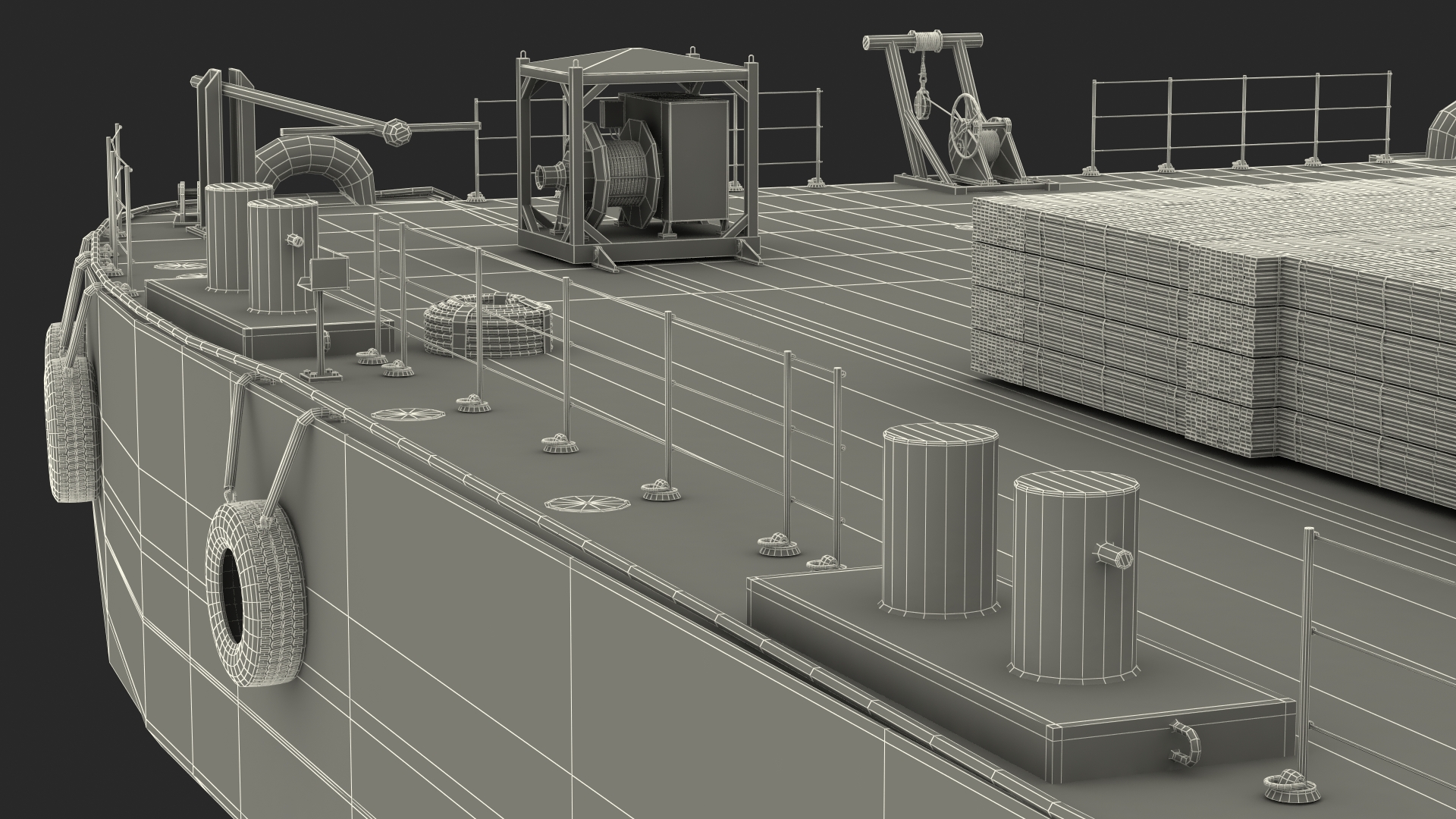 Pontoon Barge Loaded Wood Planks 3D