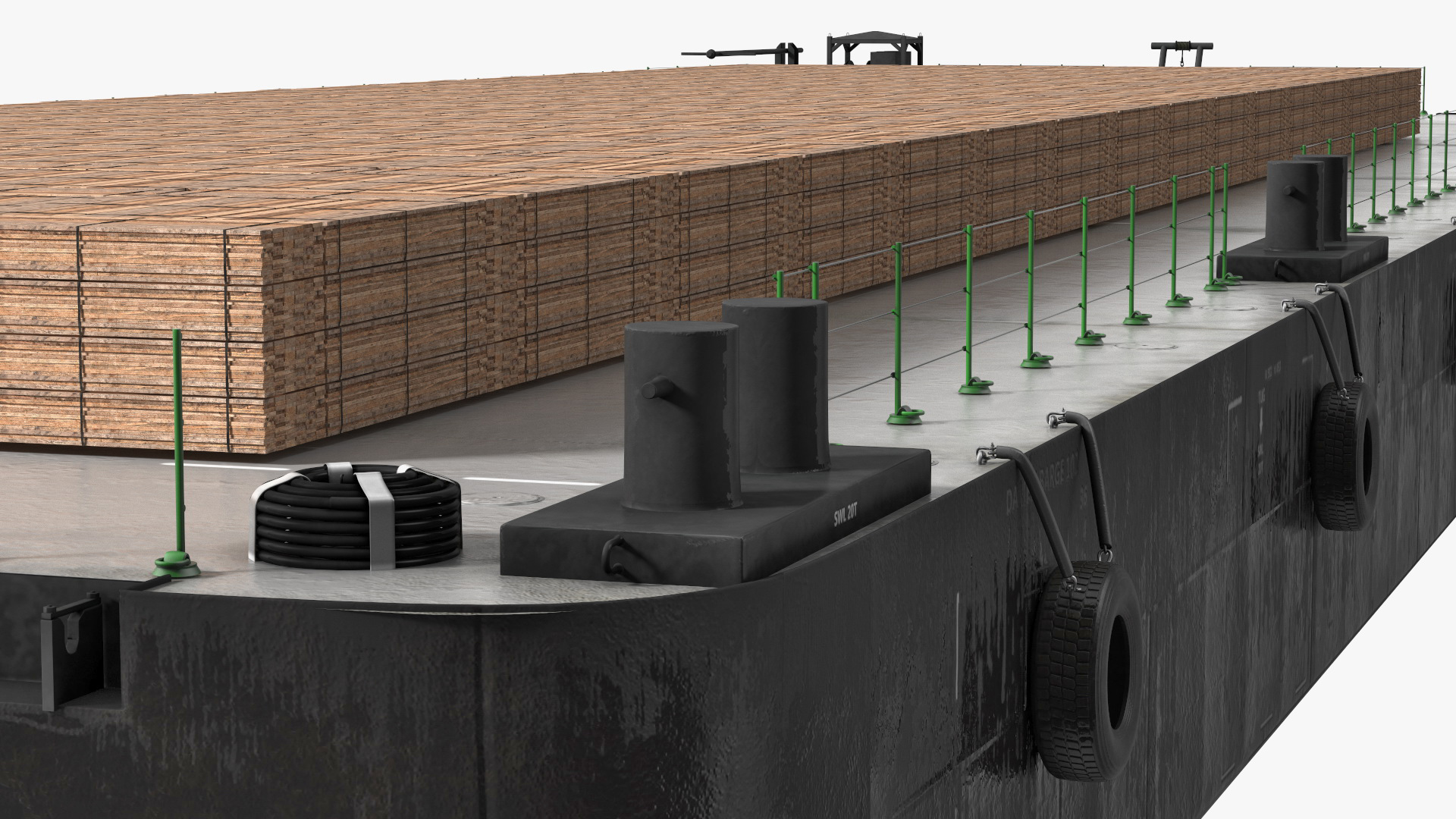 Pontoon Barge Loaded Wood Planks 3D