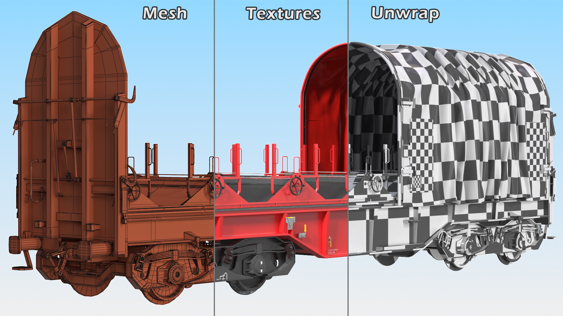 DB Cargo Coil Transporter Tarpaulin Freight Wagon Opened Clear 3D
