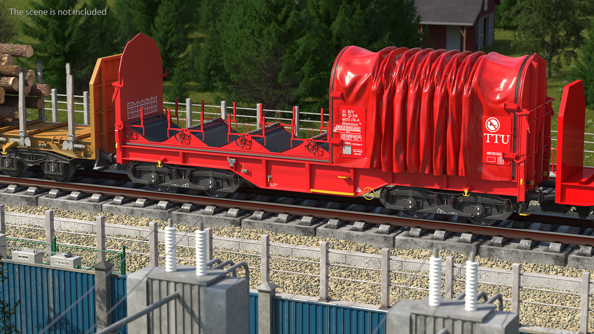 DB Cargo Coil Transporter Tarpaulin Freight Wagon Opened Clear 3D