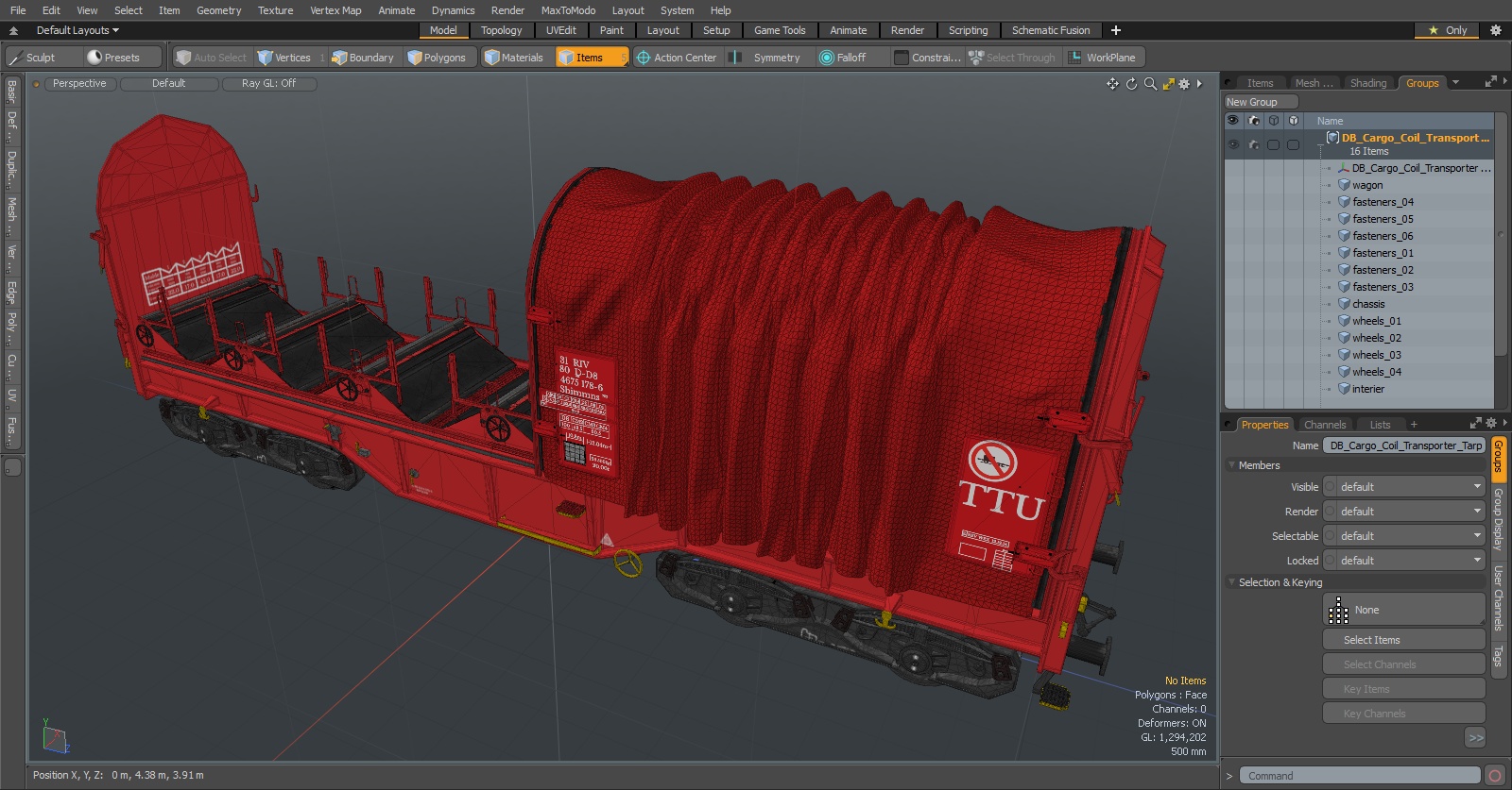 DB Cargo Coil Transporter Tarpaulin Freight Wagon Opened Clear 3D