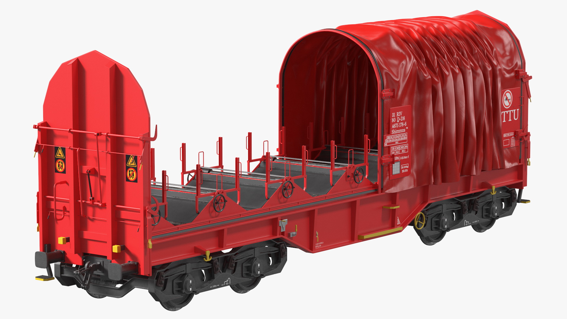 DB Cargo Coil Transporter Tarpaulin Freight Wagon Opened Clear 3D