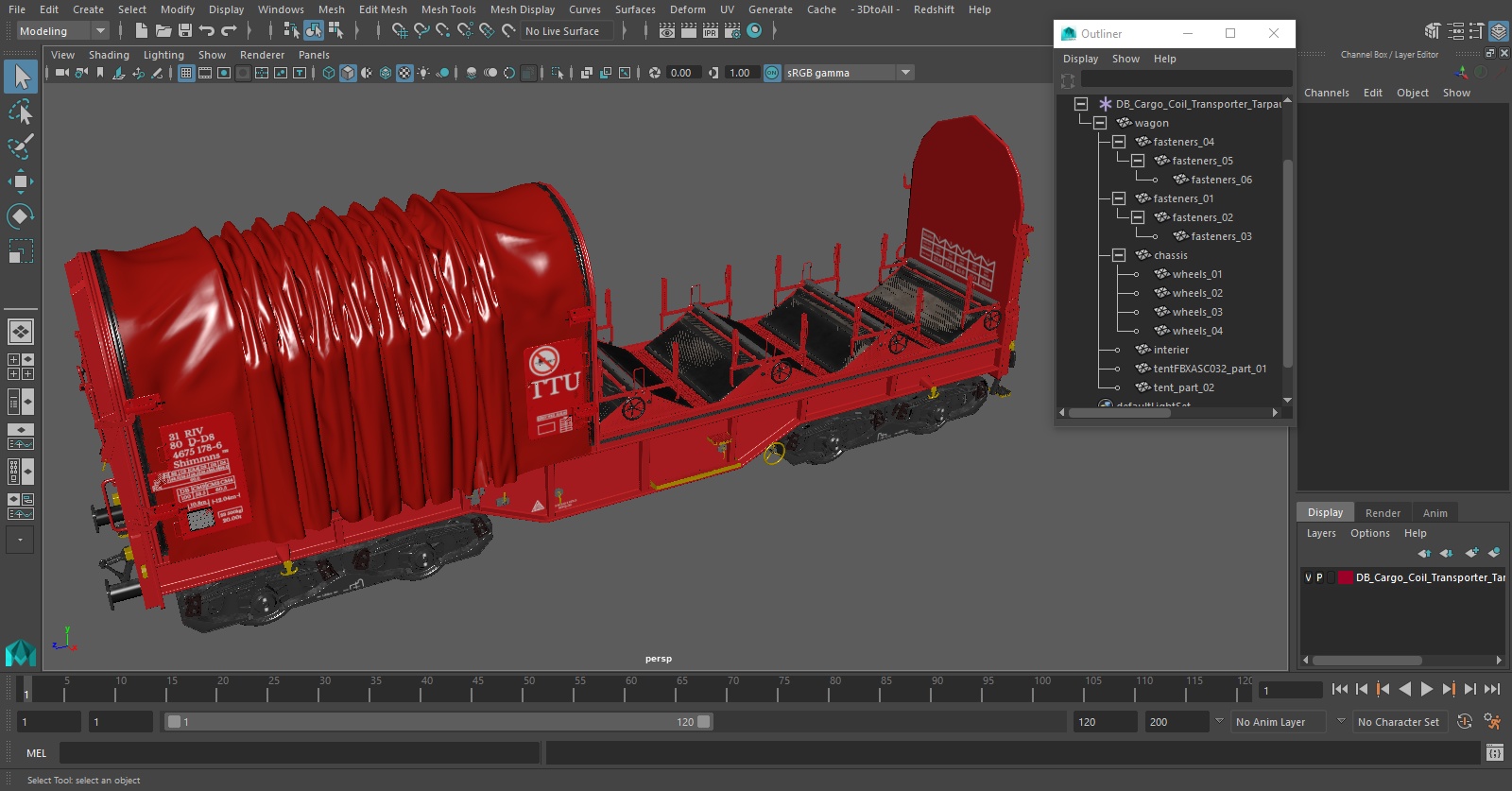 DB Cargo Coil Transporter Tarpaulin Freight Wagon Opened Clear 3D
