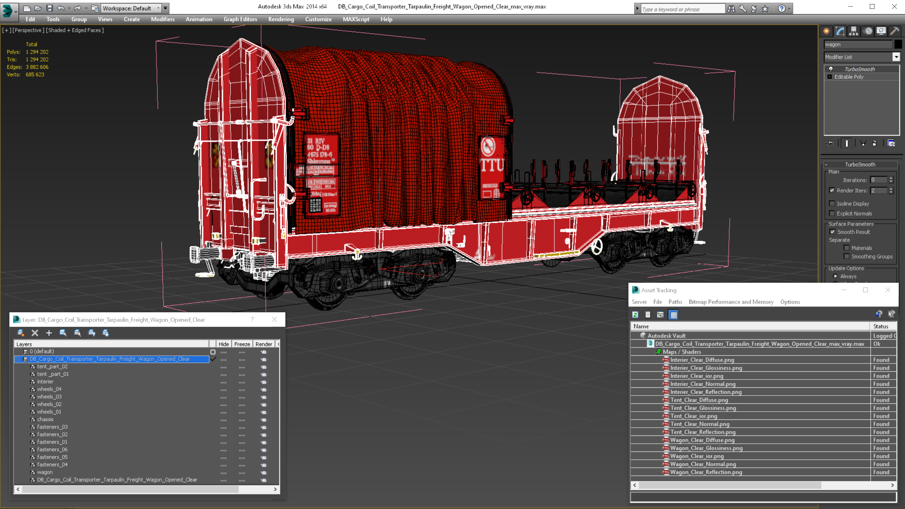 DB Cargo Coil Transporter Tarpaulin Freight Wagon Opened Clear 3D