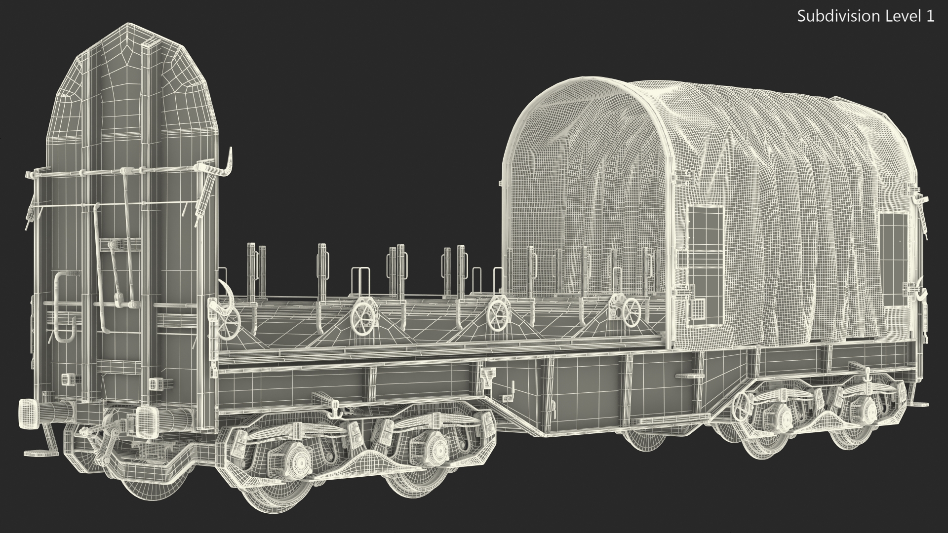 DB Cargo Coil Transporter Tarpaulin Freight Wagon Opened Clear 3D