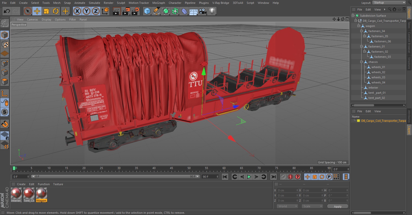 DB Cargo Coil Transporter Tarpaulin Freight Wagon Opened Clear 3D