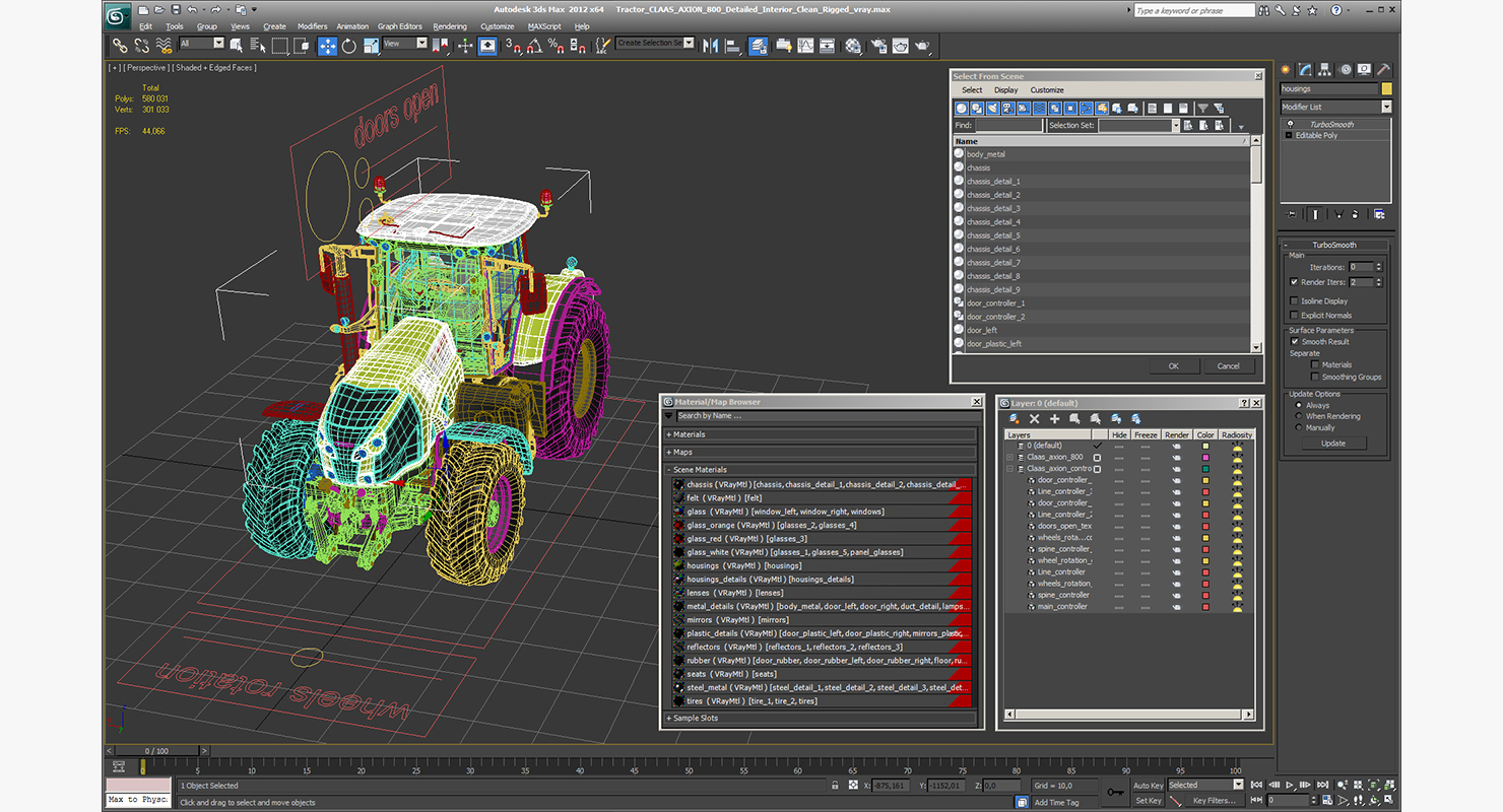 Tractor CLAAS AXION 800 Detailed Interior Clean Rigged 3D model