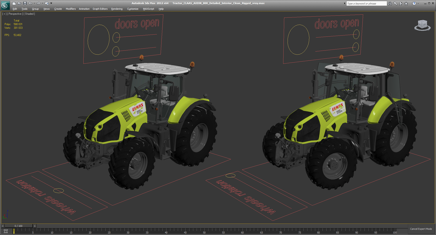 Tractor CLAAS AXION 800 Detailed Interior Clean Rigged 3D model