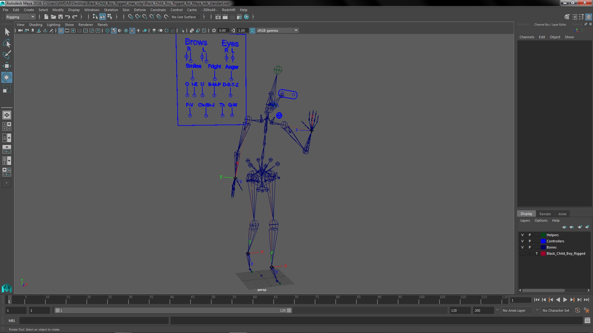 3D Black Child Boy Rigged for Maya