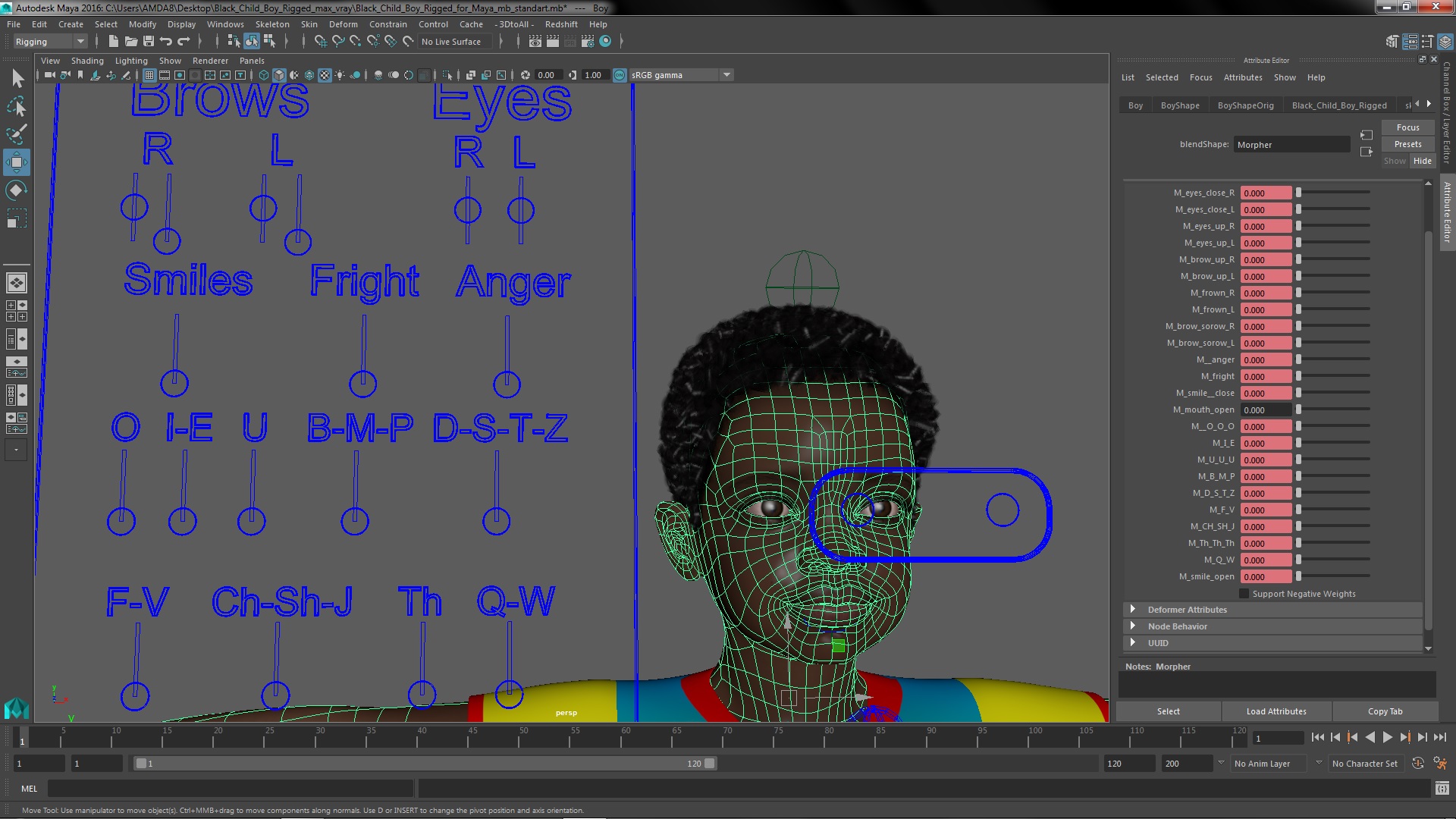 3D Black Child Boy Rigged for Maya