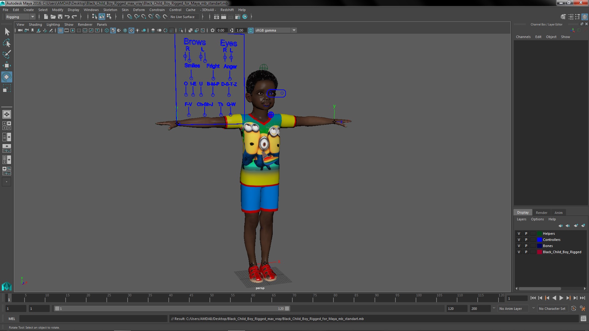 3D Black Child Boy Rigged for Maya